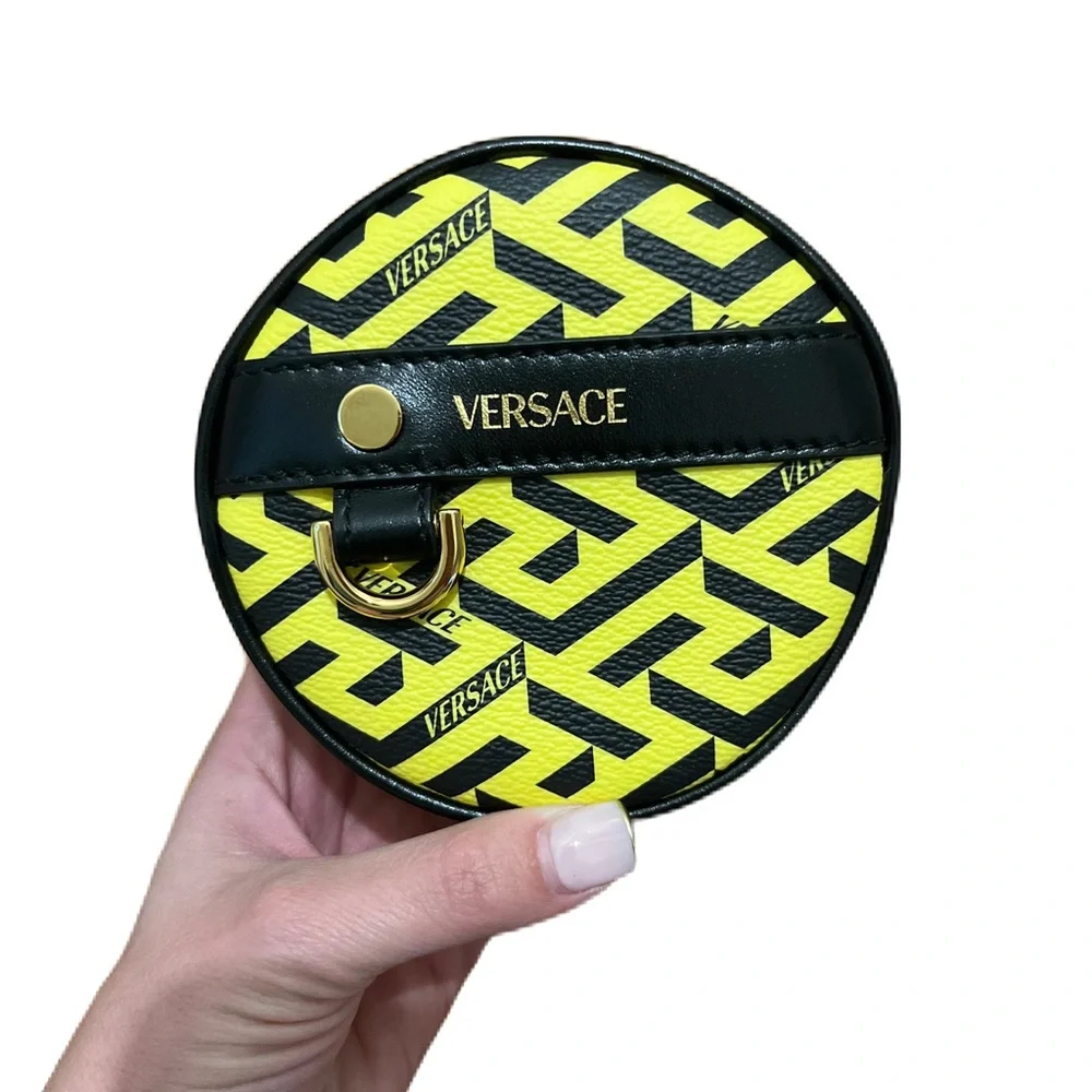 NWOT Versace La Greca Signature Print Round Pouch Wallet Purse Belt Bag